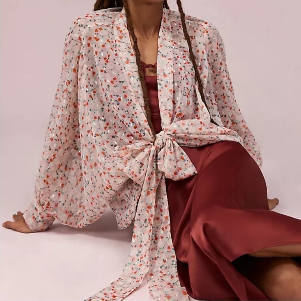 Anthropologie Pilcro Sheer Floral Tie Front Blouse OS NWT - Picture 3 of 11